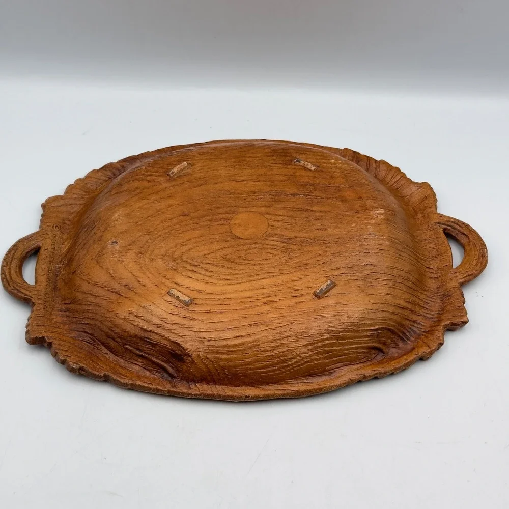 Vintage Multi Products Inc Faux Wood Grape Leaf Serving Tray Oval Platter USA